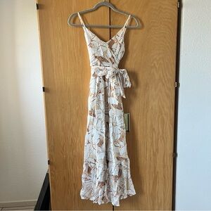Cream and Brown Floral Maxi Dress